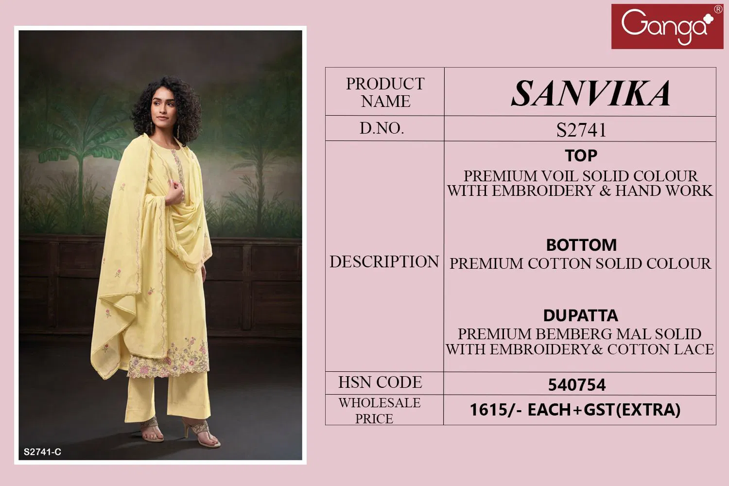 Sanvika 2741 By Ganga Hand Embroidery Work Dress Material Wholesalers In Delhi